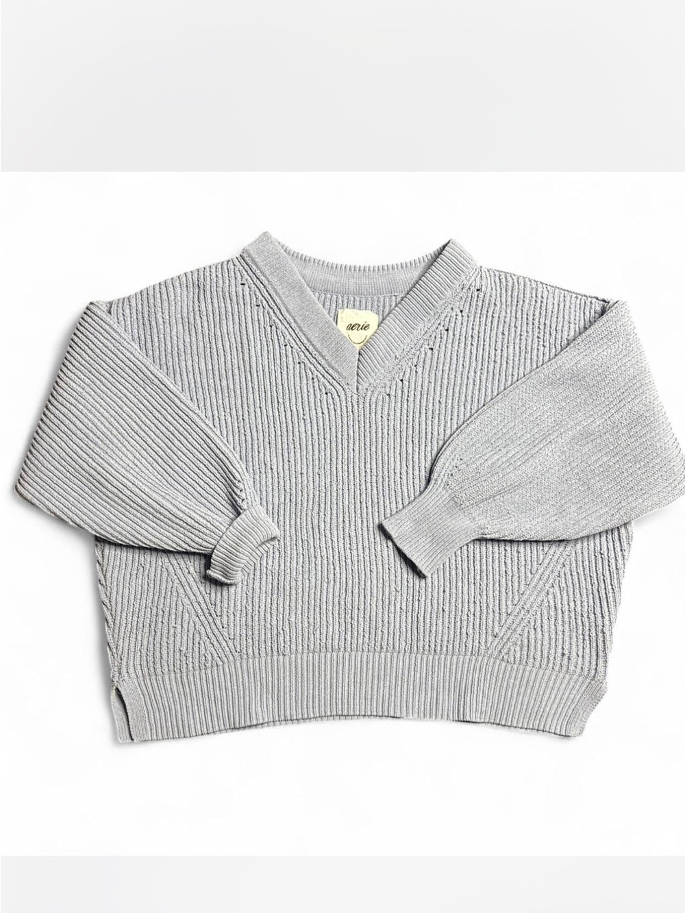Aerie Light Blue Ribbed V-Neck Sweater - Picture 1 of 4